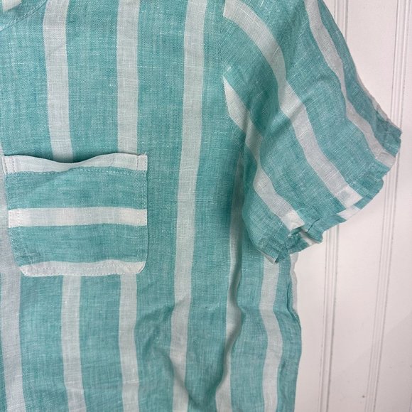 Christian Siriano Blue Stripe‎ Blouse 100% Linen - Picture 2 of 3